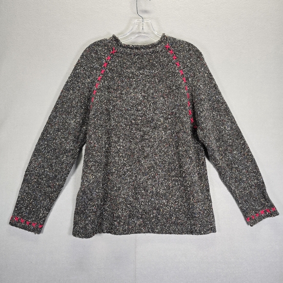 Northern Isles Sweater Women XL Gray Bulk Tweed Wool Blend Patch - Picture 2 of 13